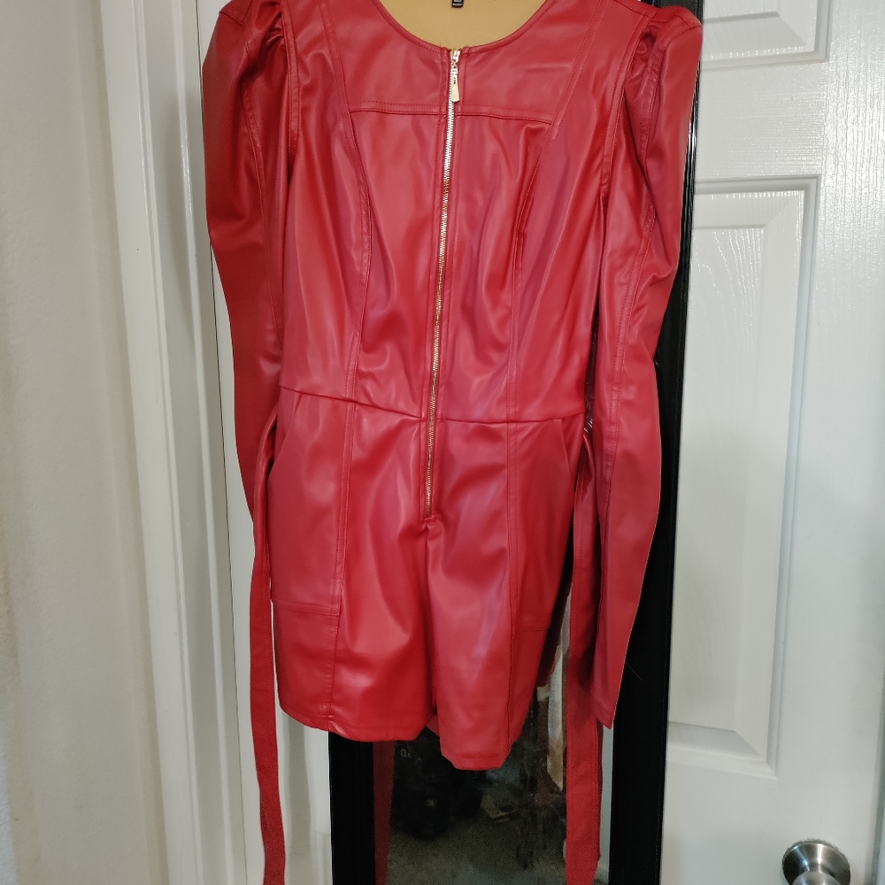 Fashion Nova Vegan Leather Romper in Red from Fashion Nova
